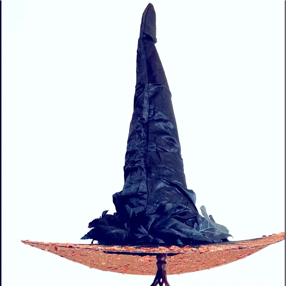 witch hat Black leaf crown glimmering orange tone brim top/under 18